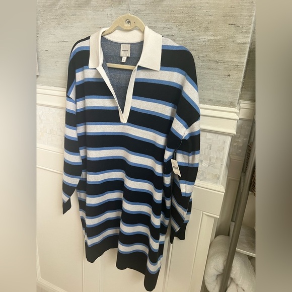 NWT new by Anthropologie color block sweater dress blue white stripes medium - Picture 9 of 16